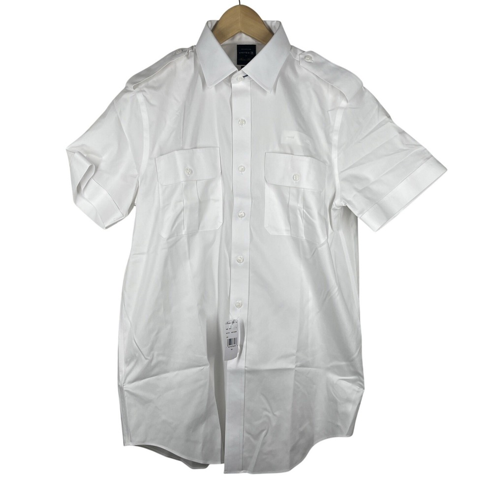 Brooks Brothers Shirt Mens 16 White Short Sleeve Pilot United Pockets